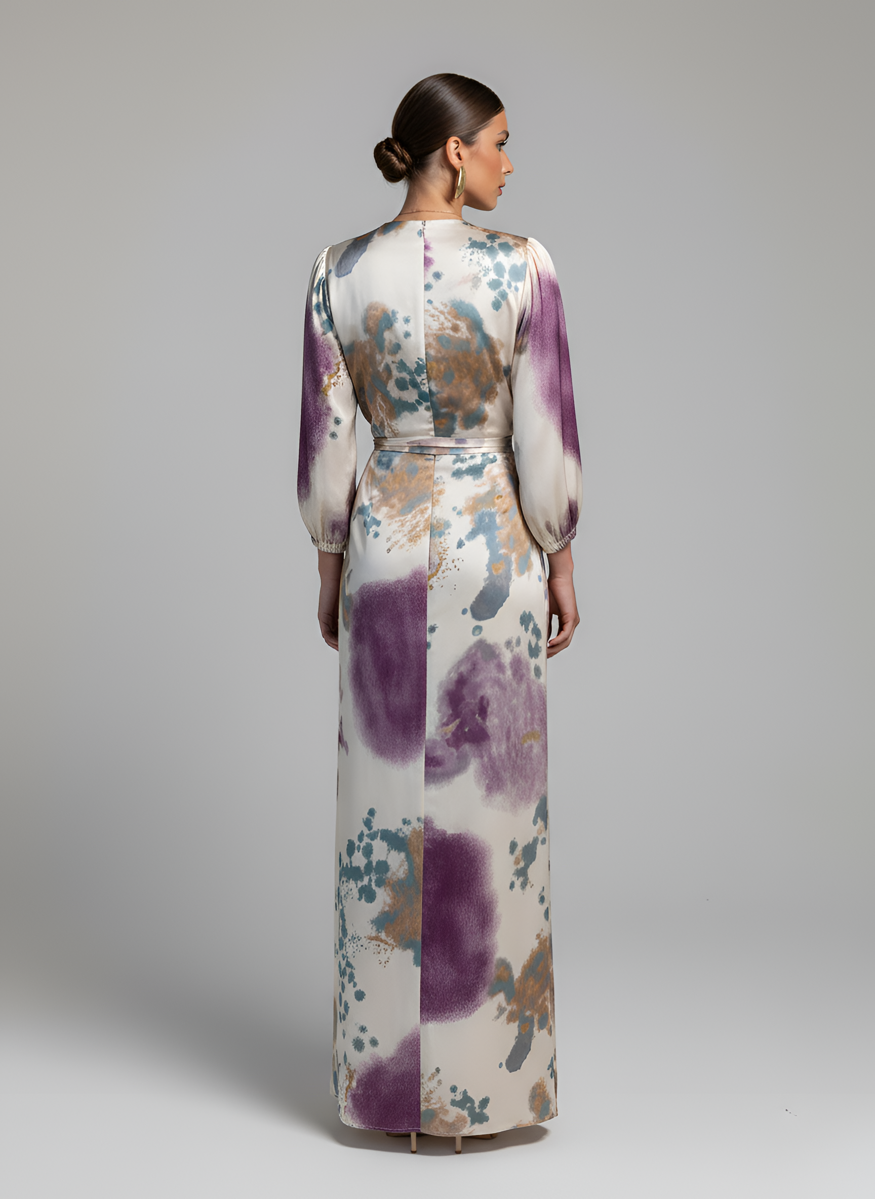 Women’s V-Neck Midi Dress Long Sleeve Tie Waist Wrap Party Dress