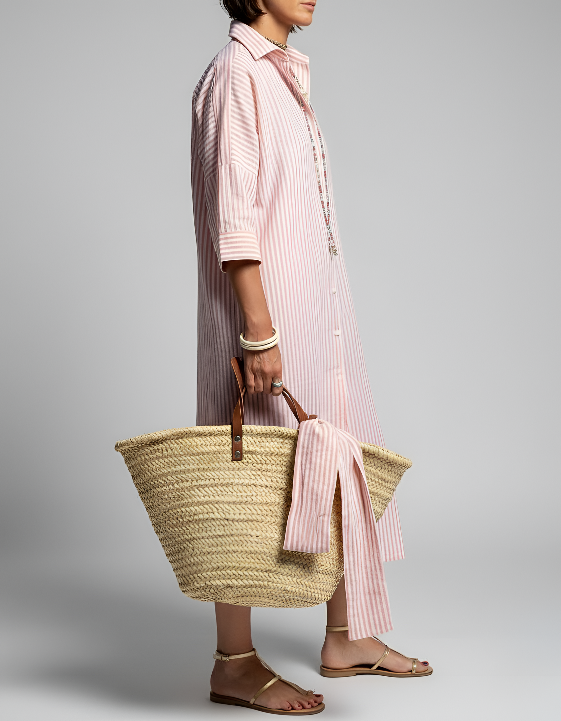 Robe chemise rayée en coton pour femme, manches longues, boutonnée, longueur midi