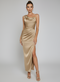 Women’s Satin Maxi Dress One Shoulder Sleeveless Evening Gown