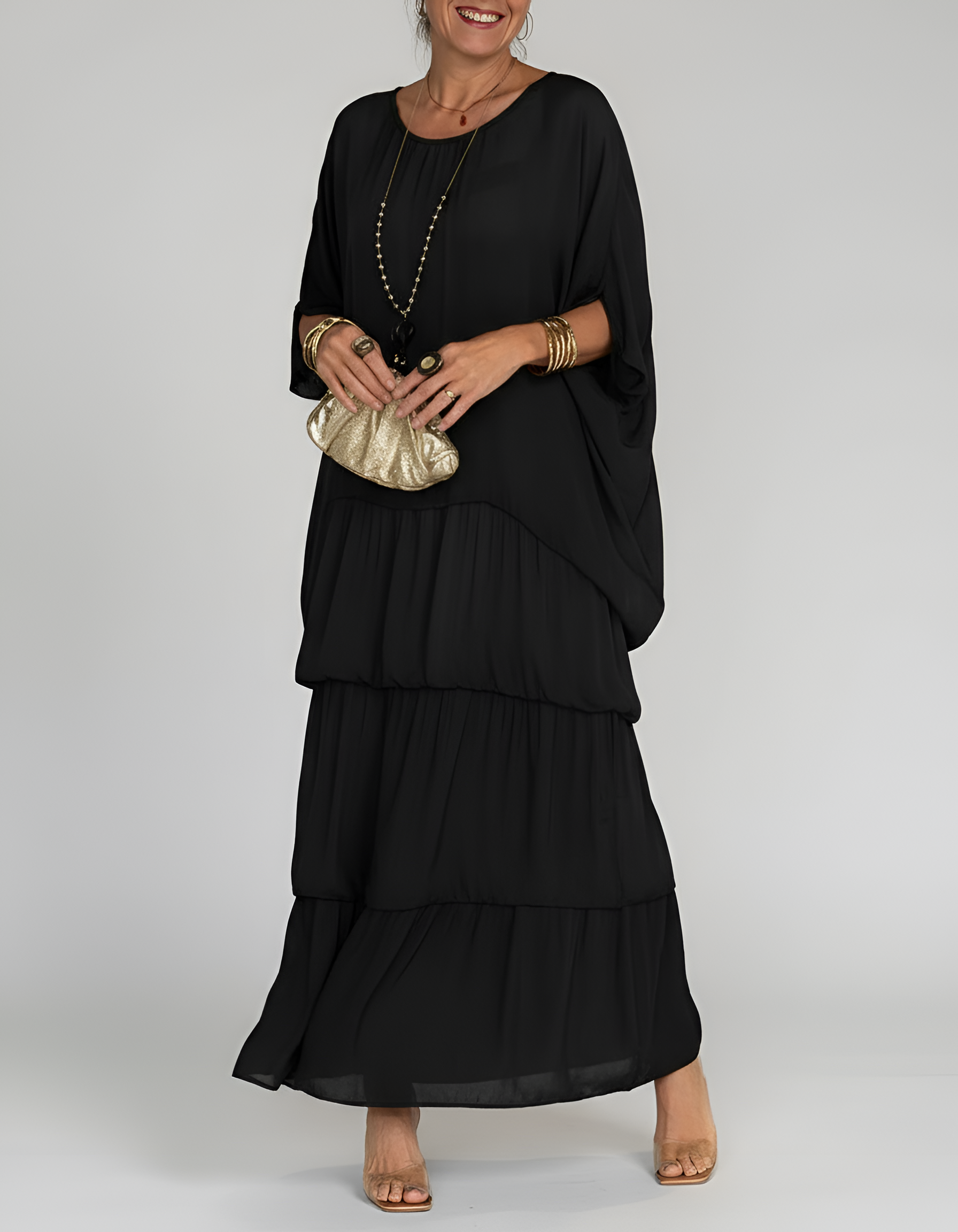 Robe maxi ample à volants pour femme, manches chauve-souris, robe longue décontractée