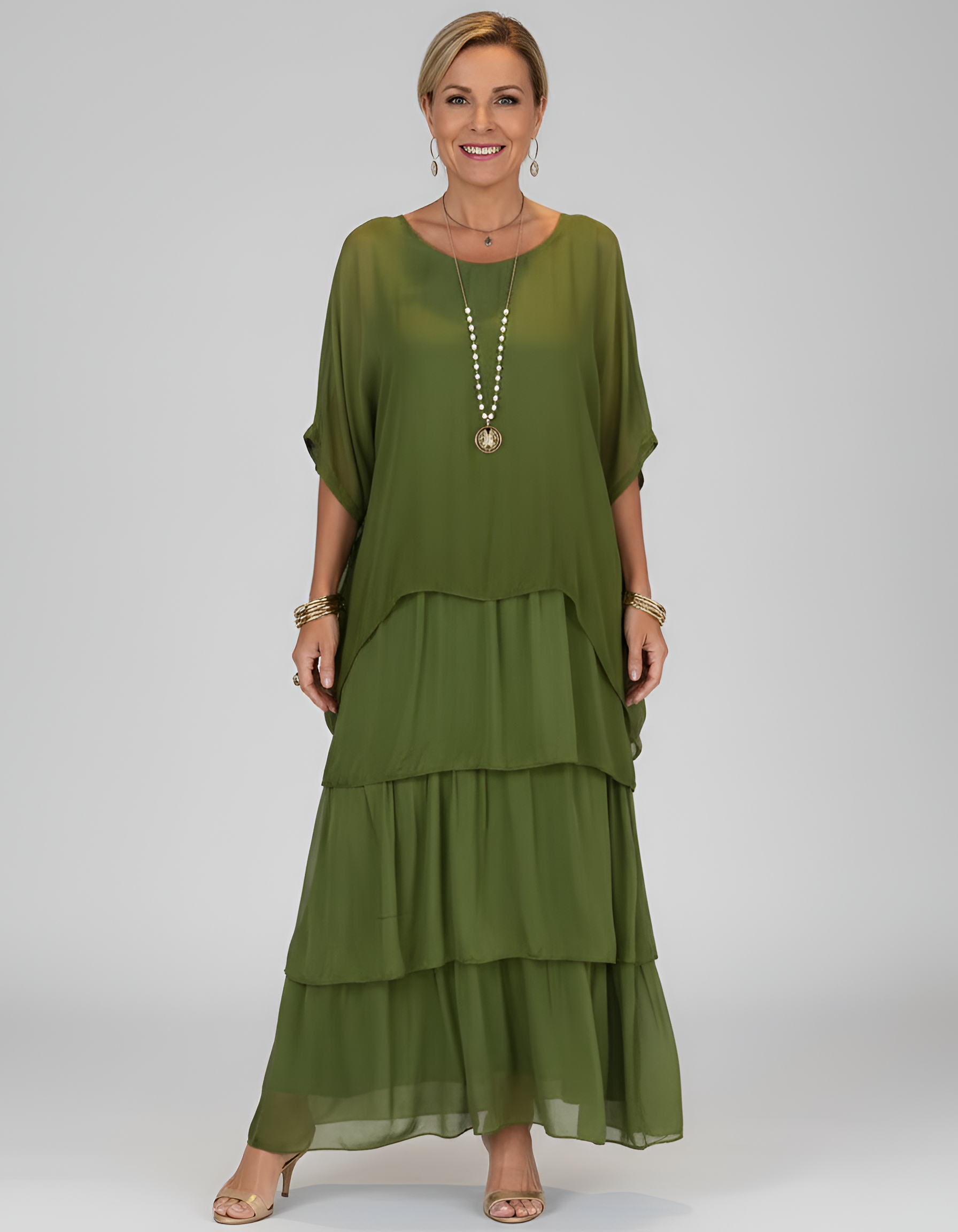 Robe maxi ample à volants pour femme, manches chauve-souris, robe longue décontractée