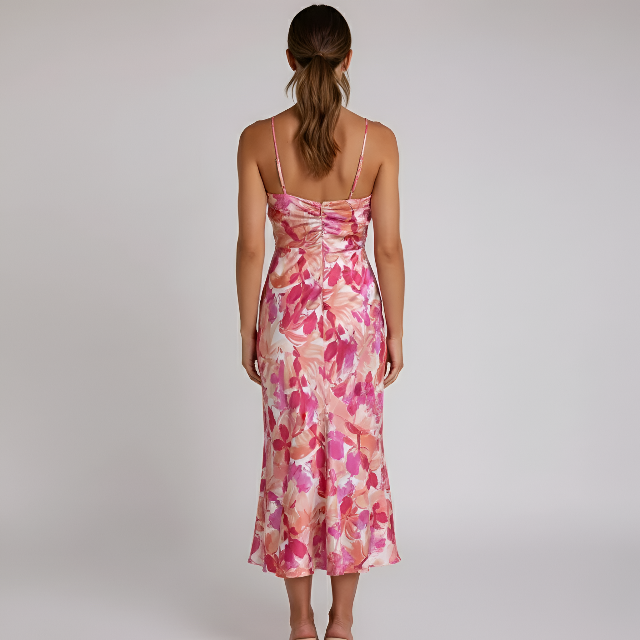 Vestido midi floral asimétrico de un solo hombro para mujer, elegante para fiestas