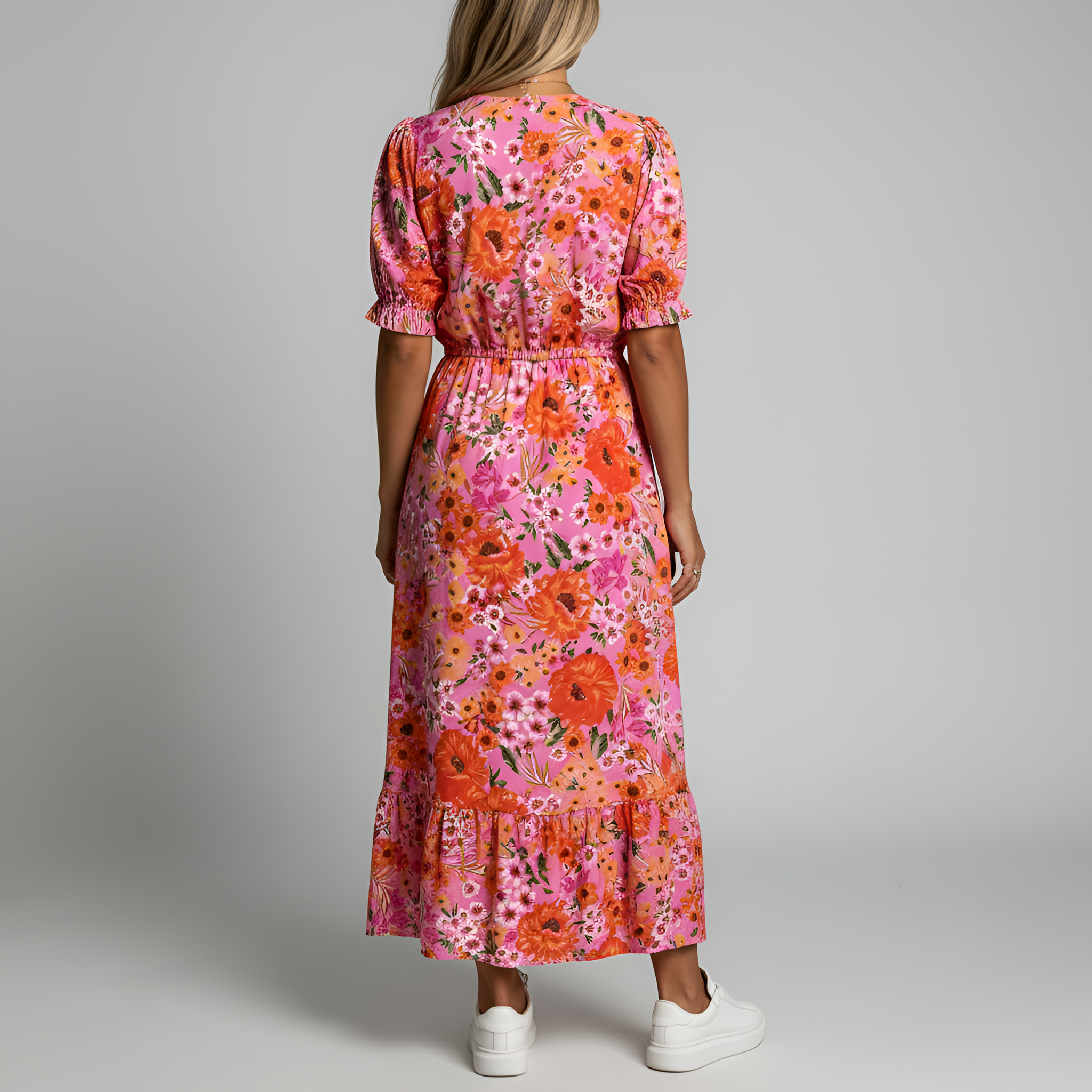 Robe midi d'été pour femmes avec imprimé floral et col en V