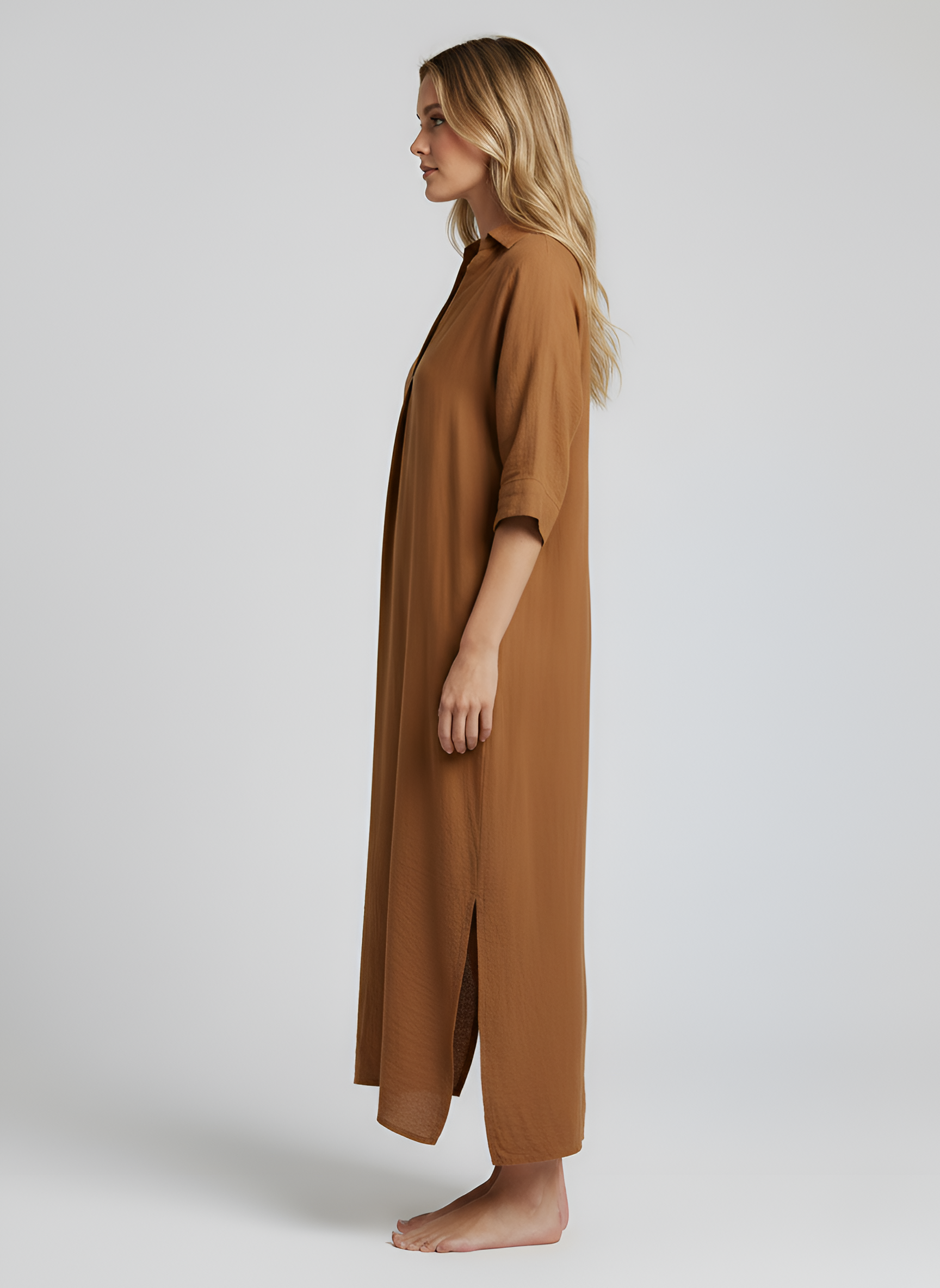 Vestido largo de verano casual para mujer, de algodón y lino, corte suelto, escote en V