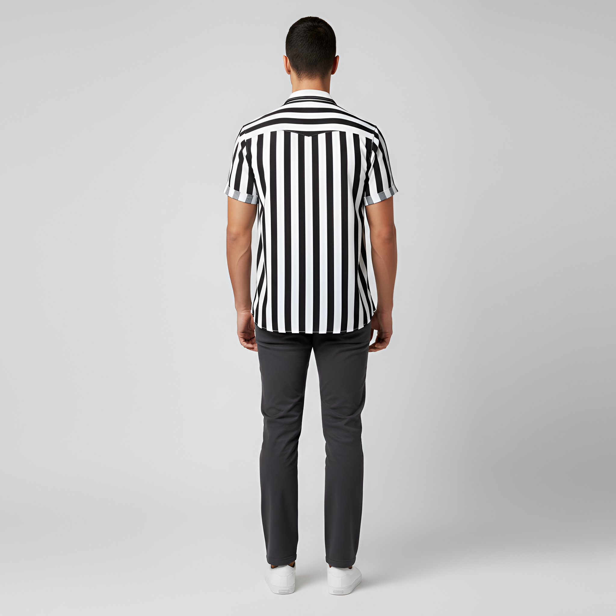 Camisa de hombre a rayas de manga corta con botones, camisa ligera casual de verano