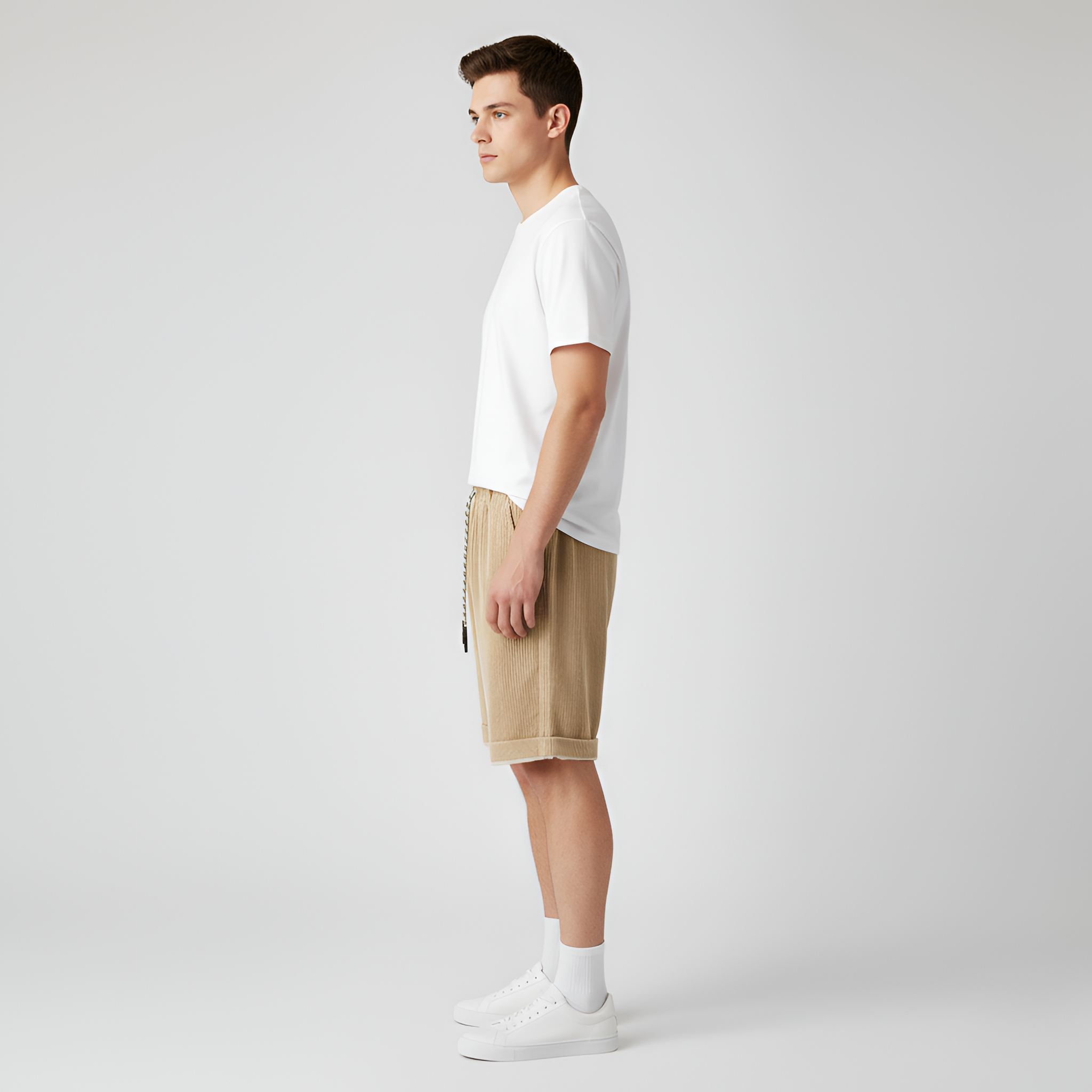 Pantaloni scurți bărbați din bumbac cu șnur, casual, de vară, talie elastică, pantaloni scurți ușori