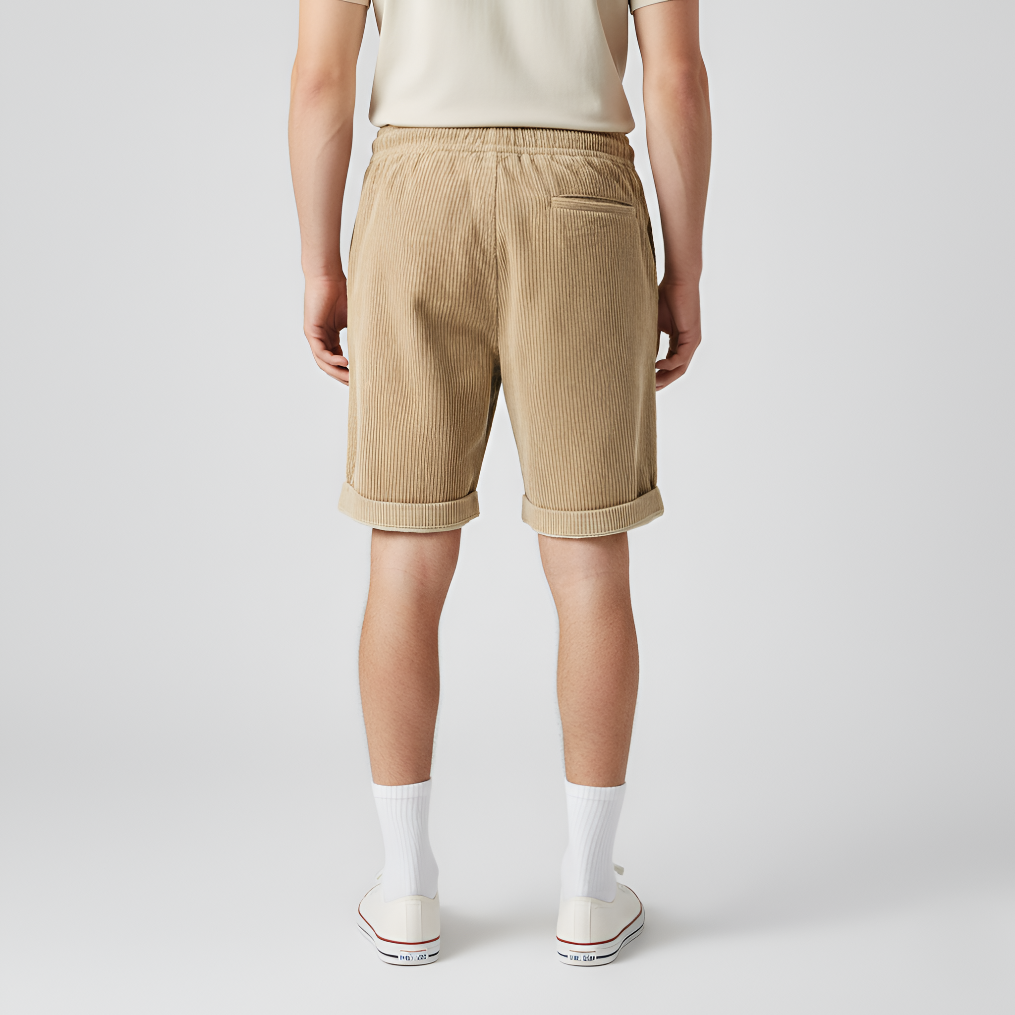 Pantaloni scurți bărbați din bumbac cu șnur, casual, de vară, talie elastică, pantaloni scurți ușori