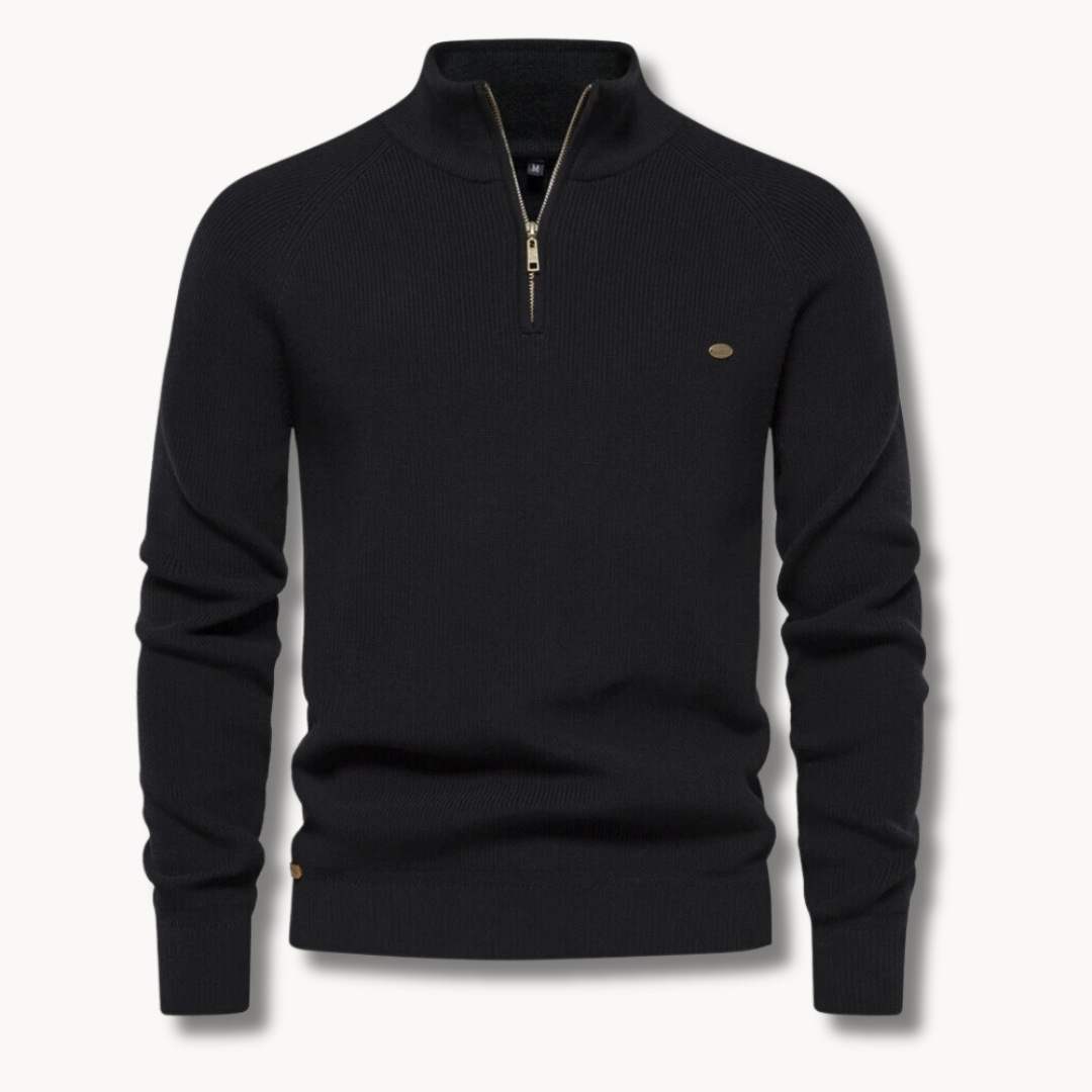 Men’s Half-Zip Ribbed Knit Sweater | Classic Stand Collar Pullover