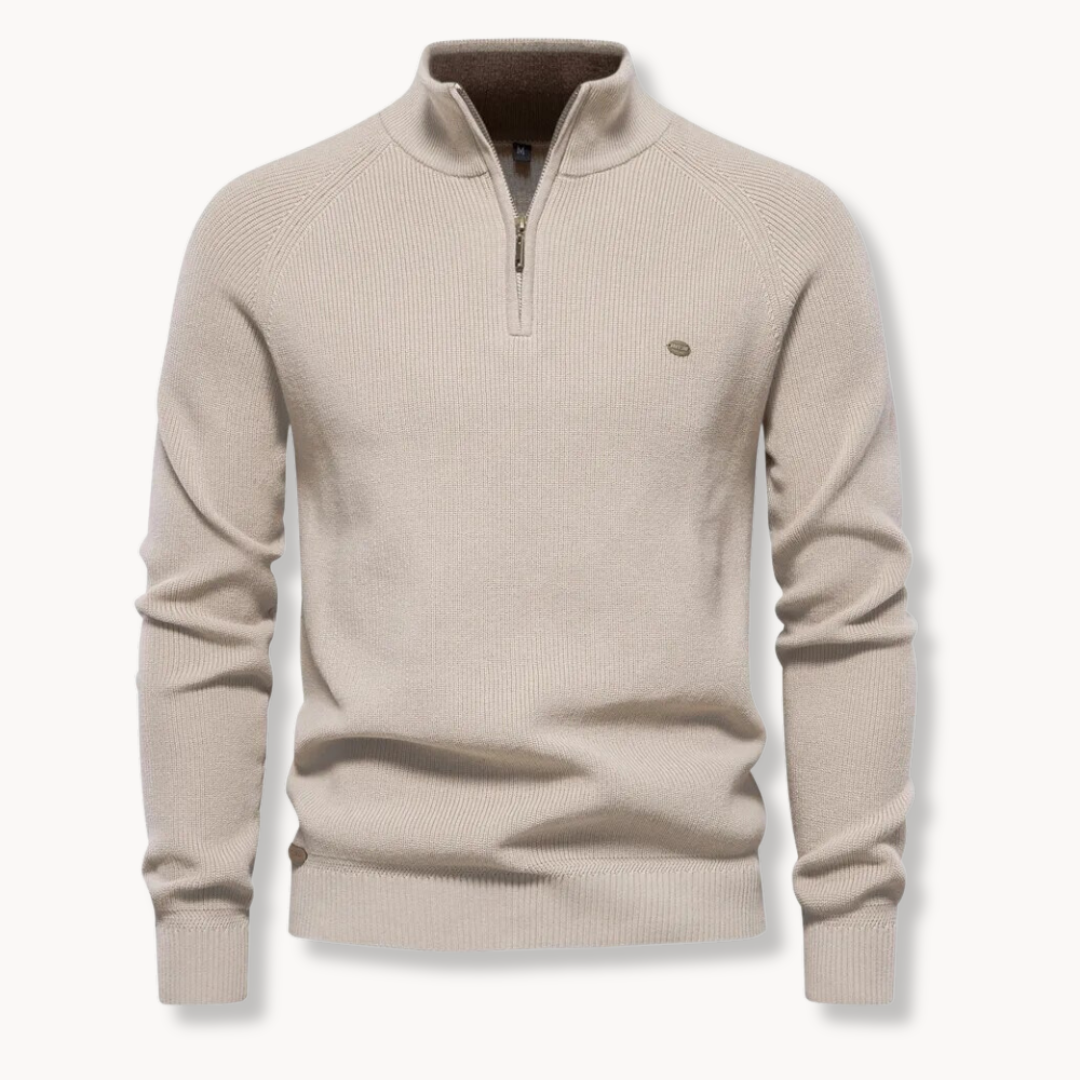 Men’s Half-Zip Ribbed Knit Sweater | Classic Stand Collar Pullover