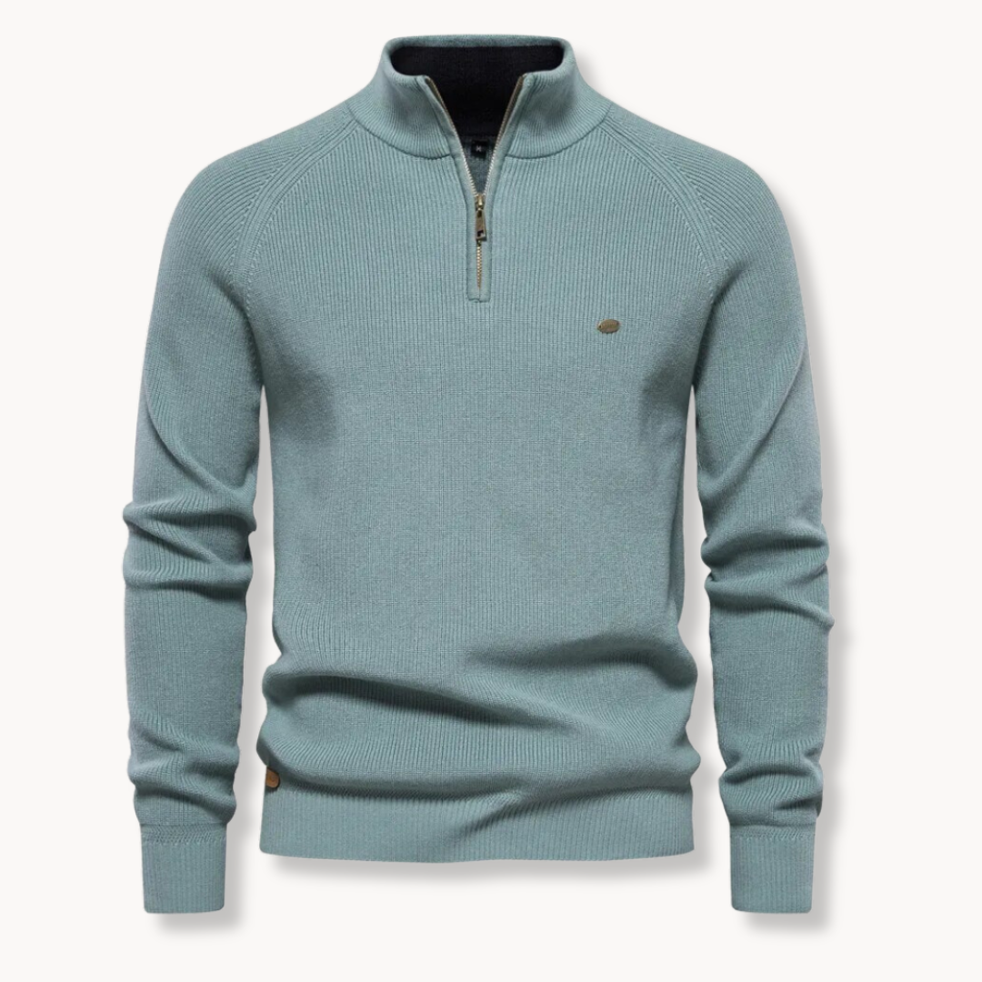 Men’s Half-Zip Ribbed Knit Sweater | Classic Stand Collar Pullover