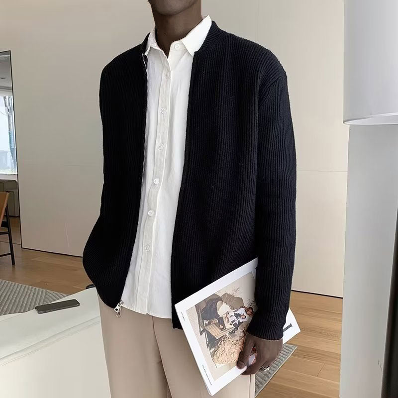 Men’s Zip-Up Ribbed Knit Sweater | Modern Minimalist