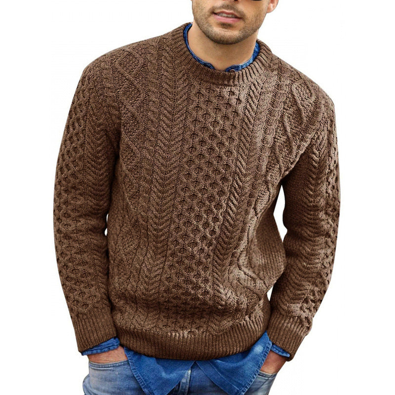 Men’s Textured Crew Neck Knit Sweater | Classic Cable Knit Pullover