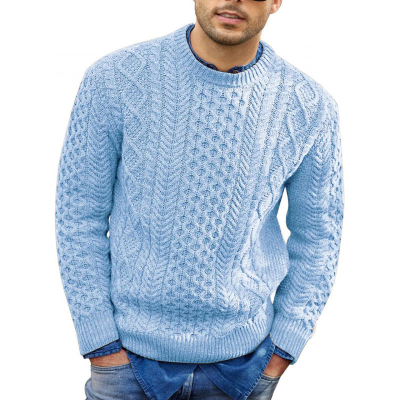 Men’s Textured Crew Neck Knit Sweater | Classic Cable Knit Pullover