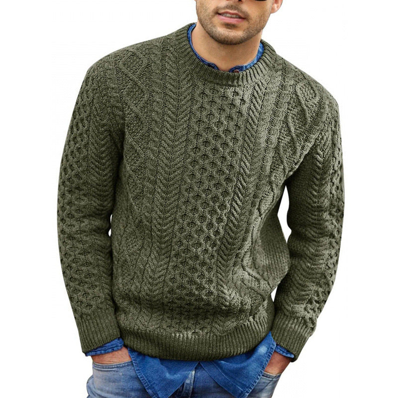 Men’s Textured Crew Neck Knit Sweater | Classic Cable Knit Pullover