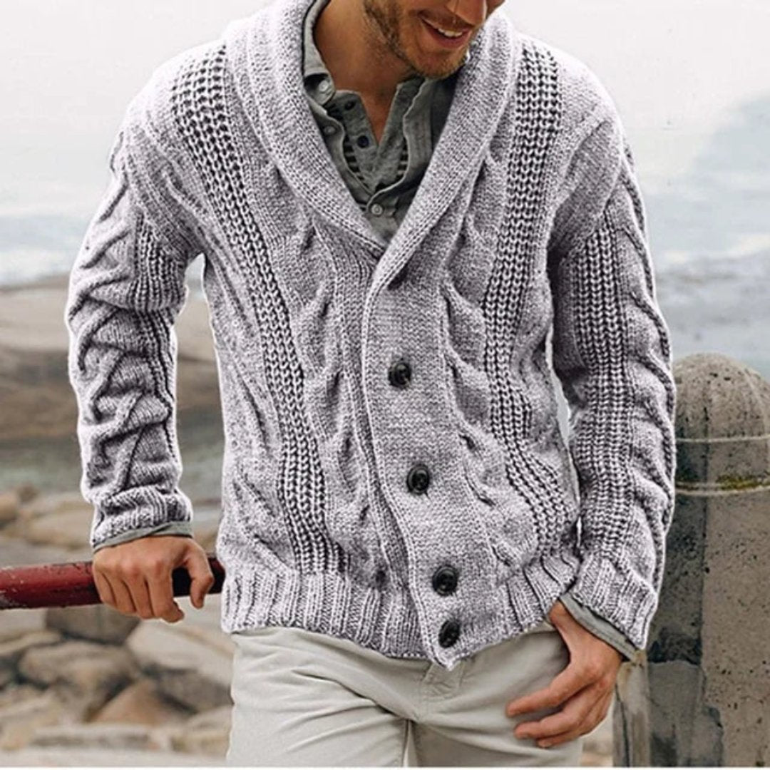 Men’s Cable Knit Cardigan | Shawl Collar Classic
