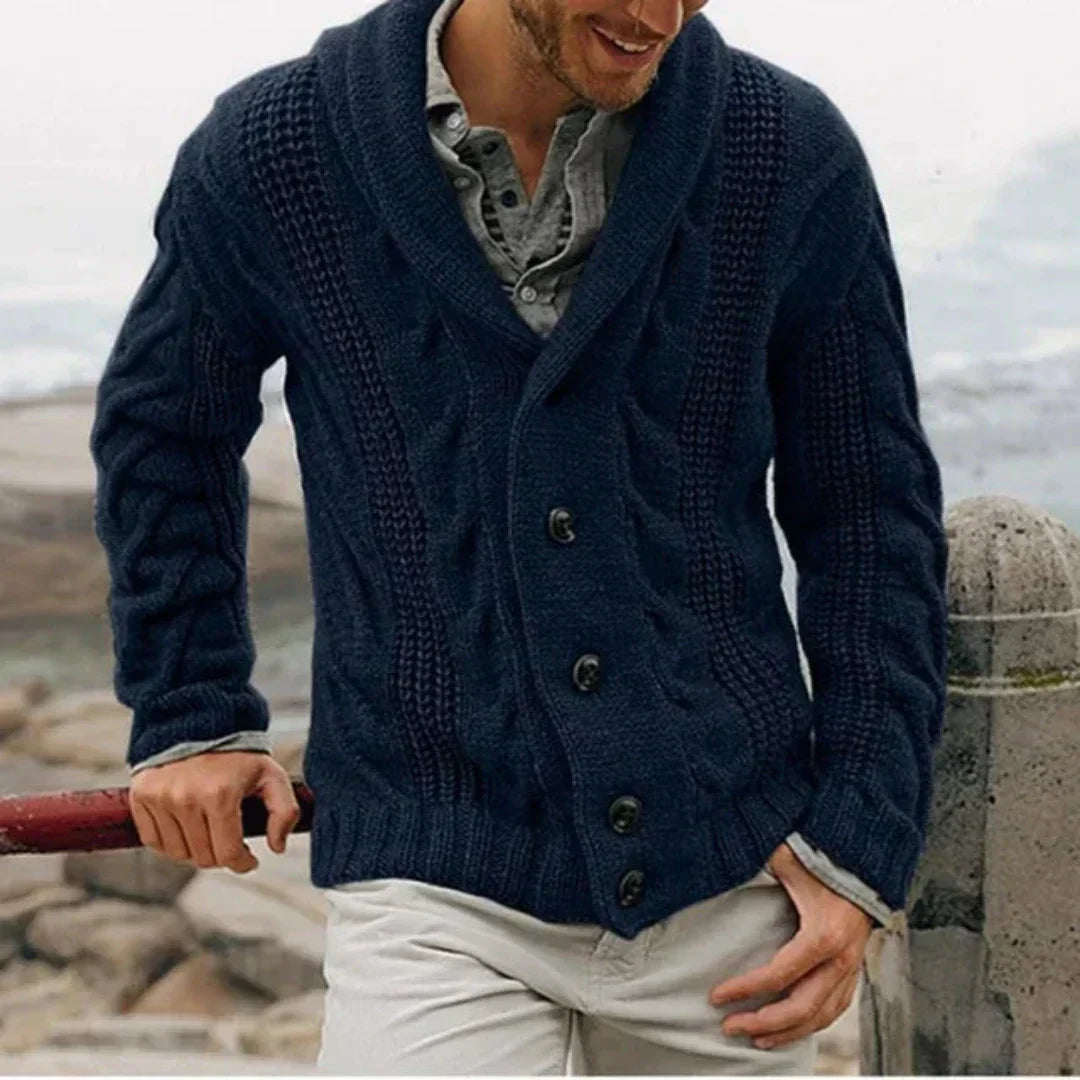 Men’s Cable Knit Cardigan | Shawl Collar Classic