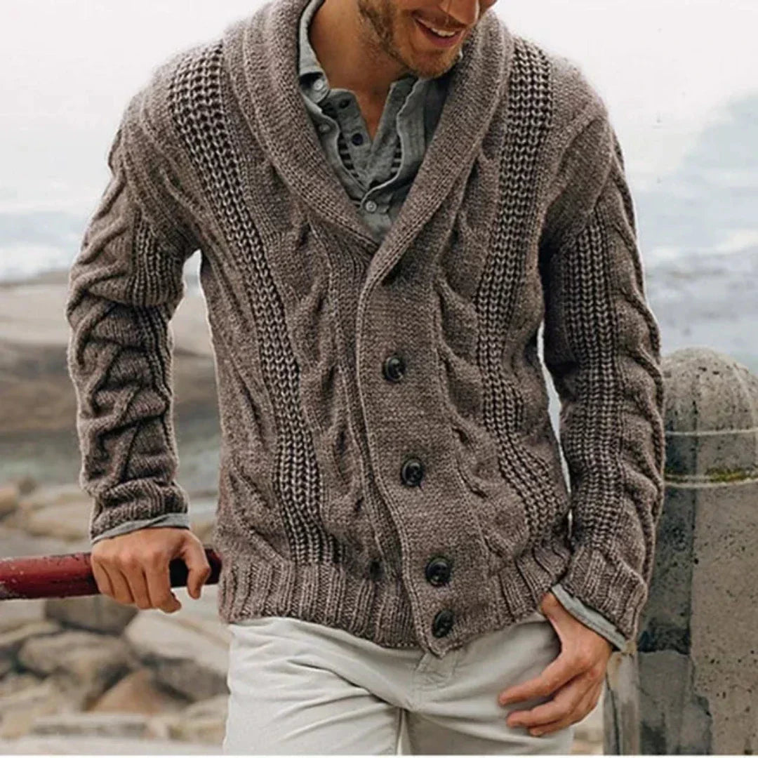 Men’s Cable Knit Cardigan | Shawl Collar Classic