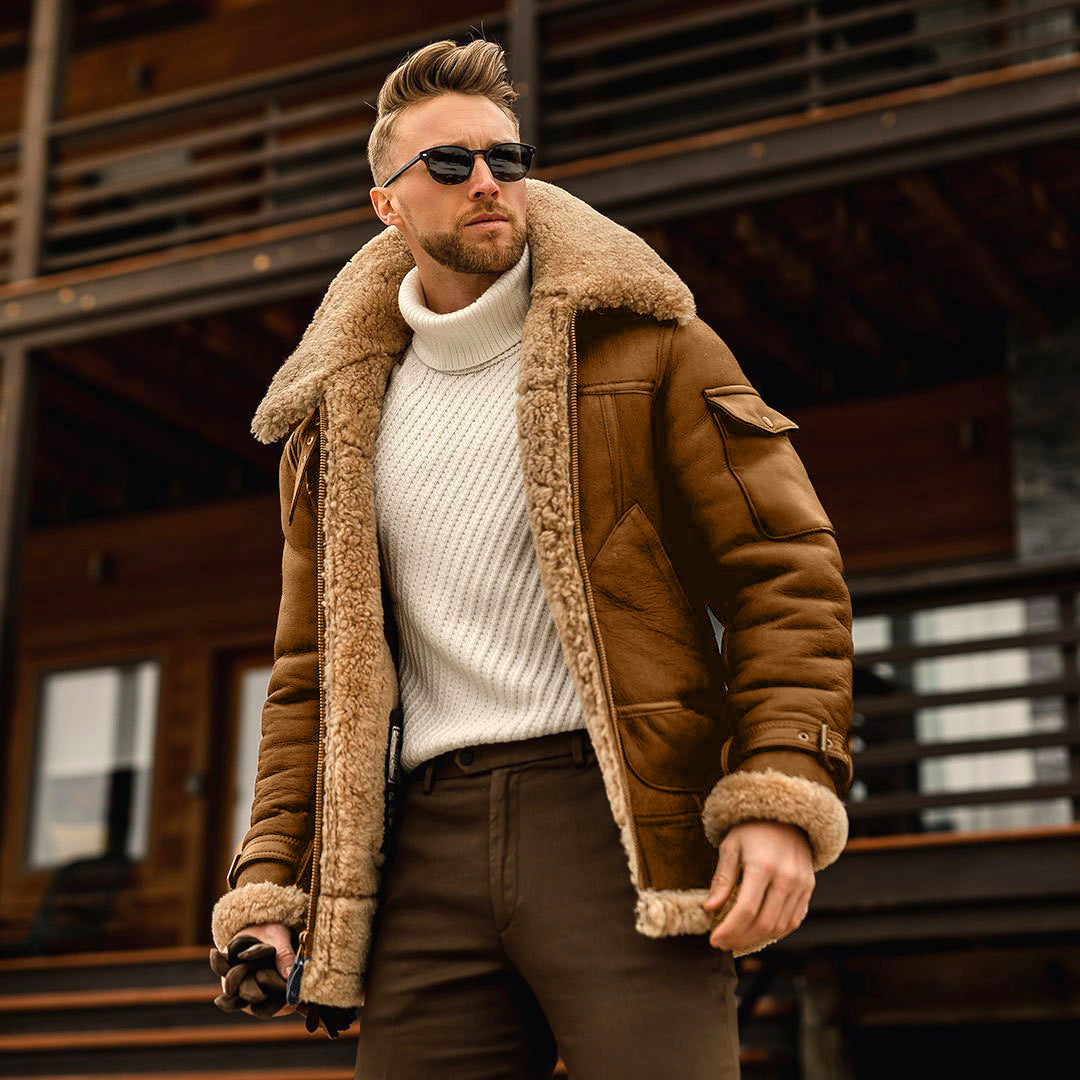 Men’s Shearling Aviator Jacket | Warm Faux Leather Pilot Coat
