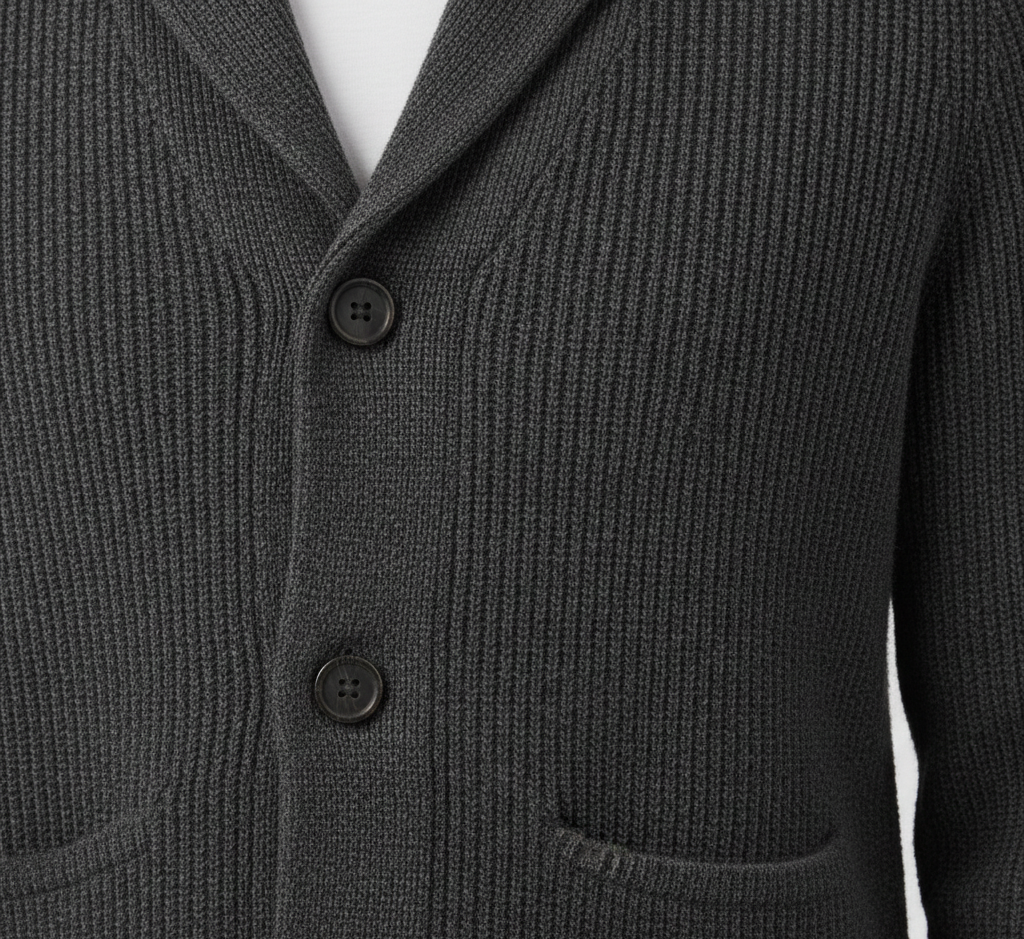 Cardigan tricotat pentru bărbați By Assuli, amestec de lână, pulover cu guler șal și nasturi