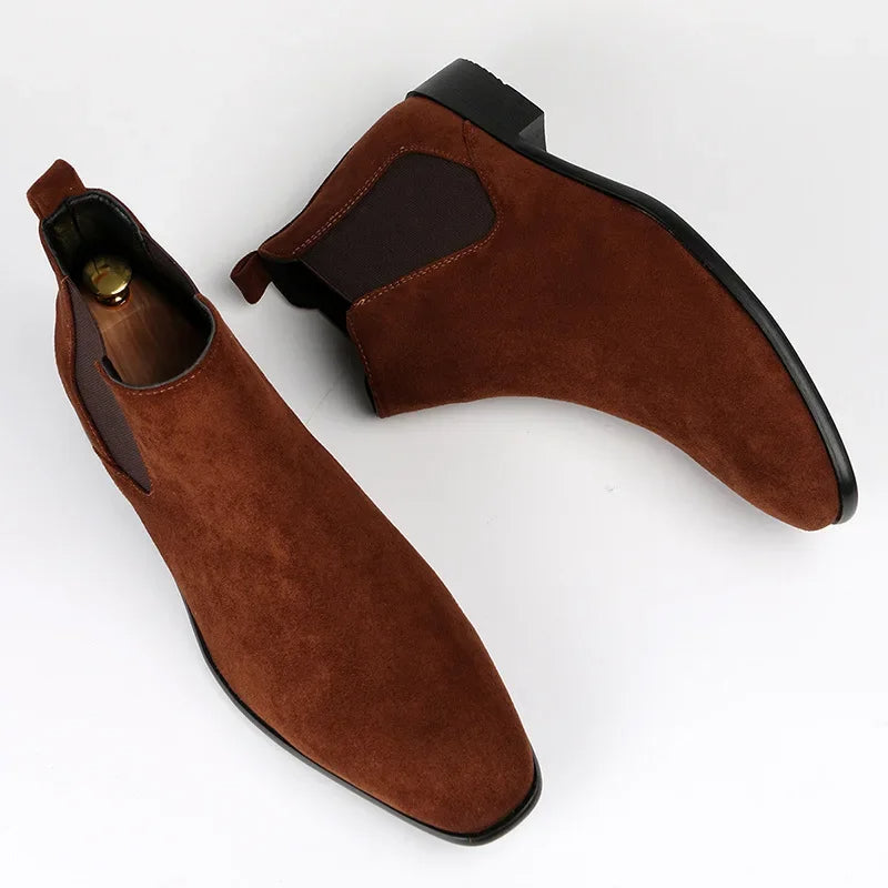 David | Men’s Pull-On Ankle Chelsea Boots | Classic Suede Design for Timeless Style and Comfort