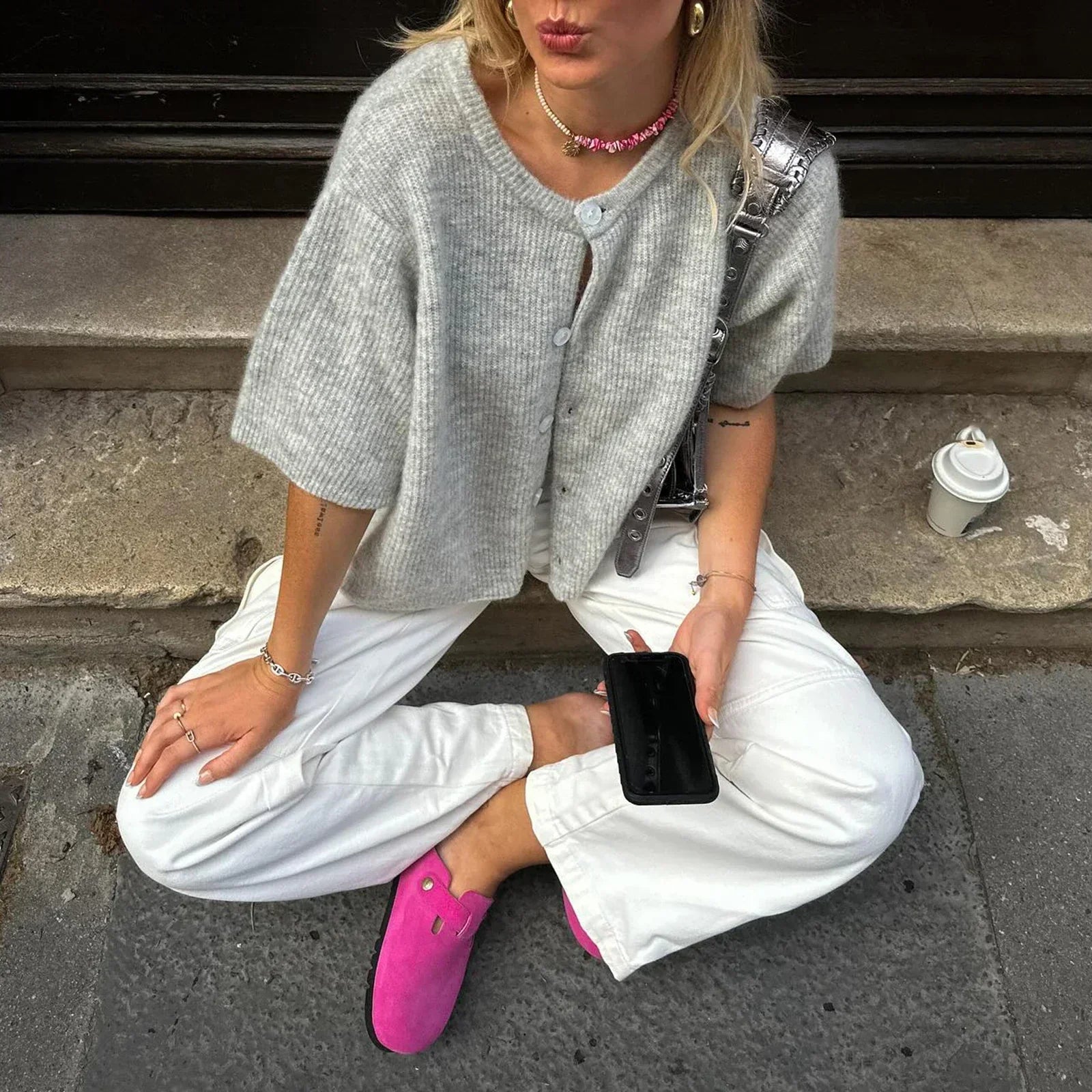 Women’s Short Sleeve Knit Cardigan | Soft Elegant