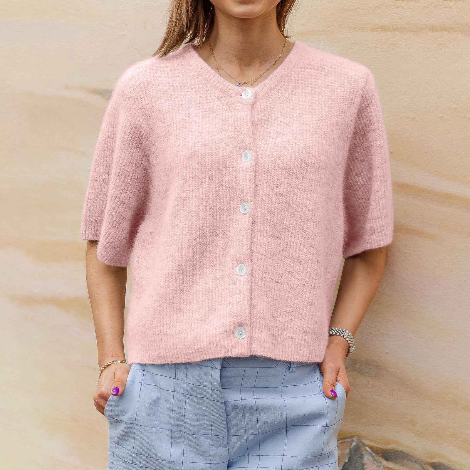 Women’s Short Sleeve Knit Cardigan | Soft Elegant
